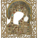 EMBROIDERED OKLAD WITH COLORED BRASS NIMBUS FOR AN ICON OF THE MOTHER OF GOD KAZANSKAYA - фото 1