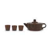 AN INSCRIBED QINZHOU KILN TEAPOT AND COVER AND THREE CUPS - photo 1