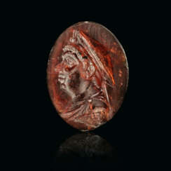 A GREEK GARNET RINGSTONE WITH PROFILE HEAD OF A PTOLEMAIC KING
