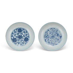TWO BLUE AND WHITE 'FLOWER' DISHES
