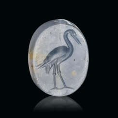 A GRECO-PERSIAN BLUE CHALCEDONY SCARABOID OF A HERON