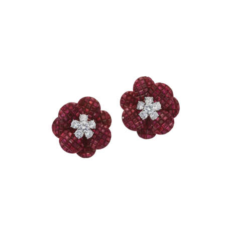 VAN CLEEF & ARPELS RUBY AND DIAMOND `MYSTERY-SET` FLOWER EARRINGS - photo 1