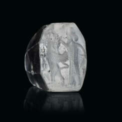 A GRECO-PERSIAN ROCK CRYSTAL PYRAMIDAL STAMP SEAL WITH A HERO AND WINGED GOAT