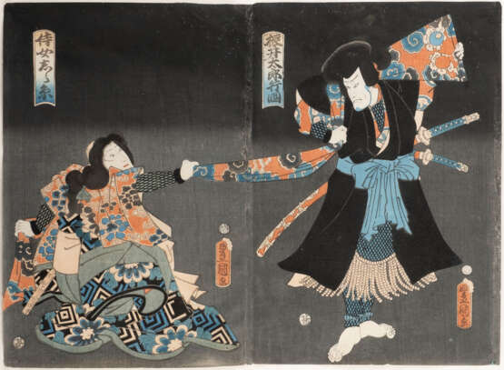 UTAGAWA KUNISADA I, ZWEI UKIYO-E MIT DARSTELLUNG VON KABUKI-FIGUREN - фото 1