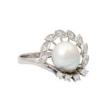 Ring mit Perle und Brillanten zus. ca. 0,42 ct, - Foto 1