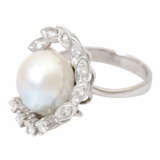 Ring mit Perle und Brillanten zus. ca. 0,42 ct, - Foto 3