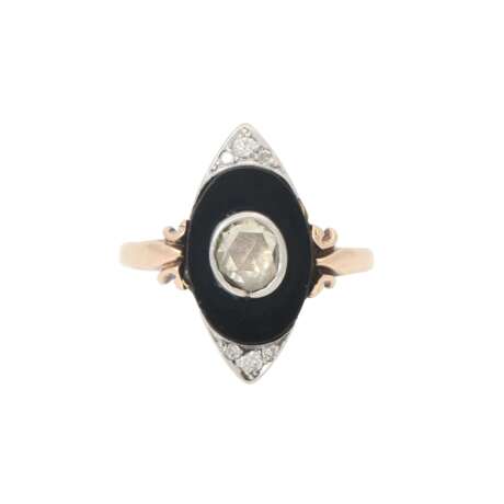 Ring mit Diamantrose ca. 0,3 ct auf ovaler Onyxplatte - photo 2