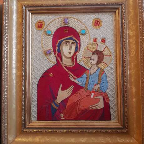 icon of the Kazan Mother of God. natural silk gold thread embroidery iconography Orthodox icons Russia Moscow 2021 г. - фото 1