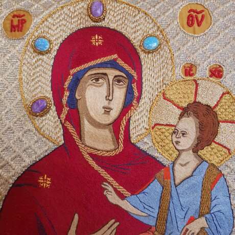icon of the Kazan Mother of God. natural silk gold thread embroidery iconography Orthodox icons Russia 2021 - photo 4