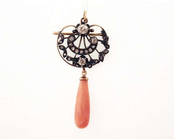 “Brooch - pendant with diamonds and coral” - photo 1