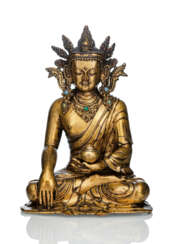 Seltene feuervergoldete Bronze des gekrönten Buddha
