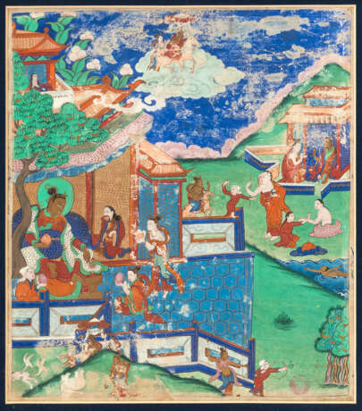 Seltener Satz von sieben Malereien mit Darstellungen zum Leben von Buddha - photo 5