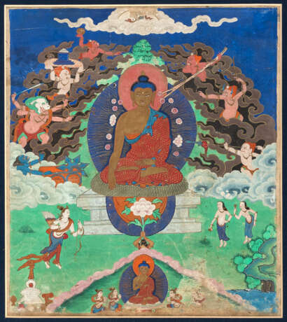 Seltener Satz von sieben Malereien mit Darstellungen zum Leben von Buddha - photo 6