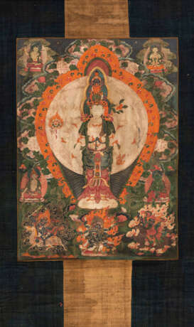 Gruppe von vier Thangka bzw. Tsagli, u.a. Avalokiteshvara und Vaishravana, teils monitiert - photo 9
