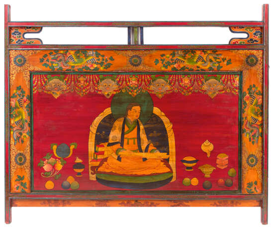 Drei teils vergoldete und polychrom bemalte Meditationsparavents mit Darstellungen von Mönchen - photo 3