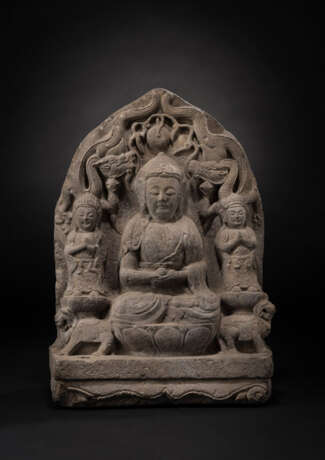 Große und seltene Stele des Buddha Shakyamuni aus Sandstein - Foto 2