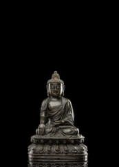Feine Bronze des Buddha Shakyamuni auf einem Lotusthron