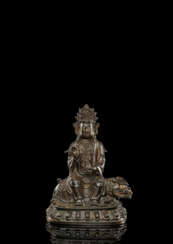 Bronze eines Bodhisattva auf einem Löwen
