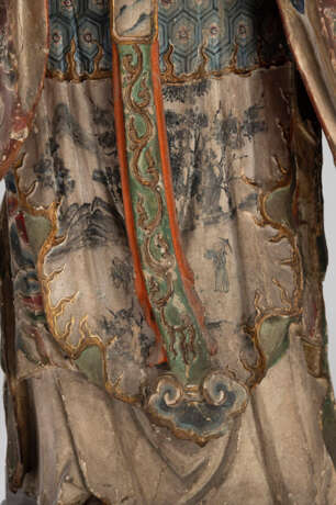 Große Figur einer Dame aus Holz mit polychromer und goldfarbener Stuckfassung - photo 6