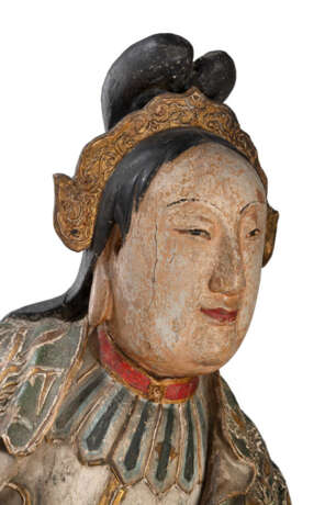 Große Figur einer Dame aus Holz mit polychromer und goldfarbener Stuckfassung - Foto 7