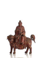 Geschnitzte Figur aus Holz mit Lackauflage, möglicherweise Taiyi, der himmlische Retter
