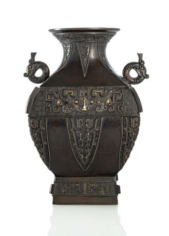 Feine 'hu'-förmige Vase aus Bronze mit Gold- und Silbereinlagen - Foto 1