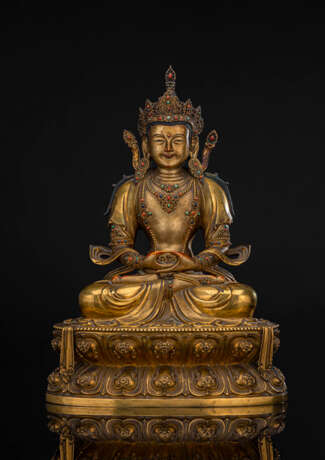 Exzellente feuervergoldete Bronze des Amitayus - photo 8