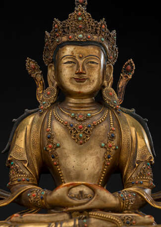 Exzellente feuervergoldete Bronze des Amitayus - photo 12