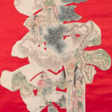 'Shou'-Zeichen-Malerei mit Darstellung von Shoulao und Magu auf einem roten Seidenhintergrund - photo 1