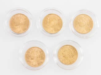 Schöne GOLDzusammenstellung Schweiz - bestehend aus 5 x 20 Franken