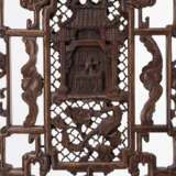 Sechsteiliger Stellschirm aus Holz, teils durchbrochen geschnitzt mit Landschafts-, Antiquitäten- und Ornament-Dekor - photo 7