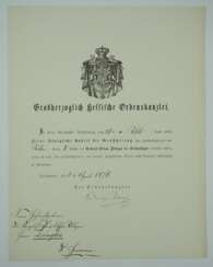 Hessen : Orden Philipps des Großmütigen, Ritterkreuz 1. Klasse Urkunde.