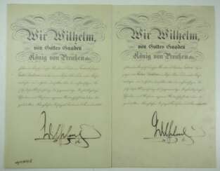 Preussen : Urkunden zum Roten Adler Orden, 1. Klasse und 1. Klasse in Brillanten für den königlich dänischen Minister des Äußeren Frederik Graf Raben-Levetzau.