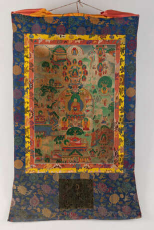 Zwei Thangkas mit Darstellungen einer Schutzgottheit auf Pferd und des Buddha Shakyamuni - photo 5