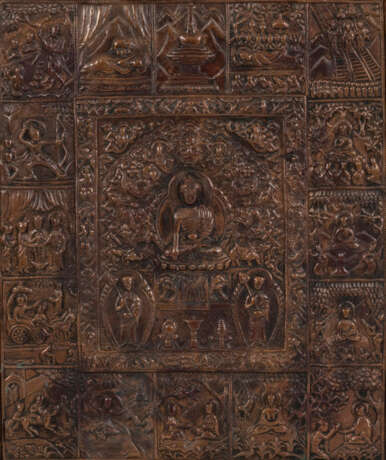Repoussé-Reliefthangka aus Kupfer mit Darstellung von Buddhas Lebensstationen - фото 1