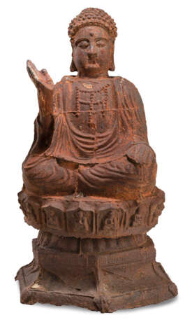 Große Eisenfigur des Buddha auf einem Lotossockel - photo 1