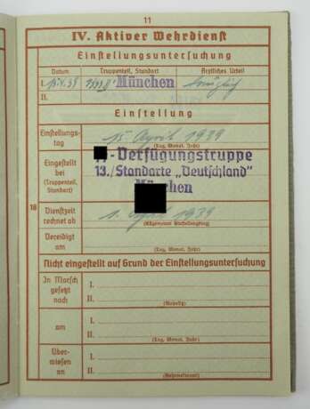 Wehrpass eines SS-Sturmmannes der SS-Verfügungstruppe 13./ Standarte "Deutschland". - фото 1