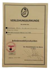 Heeres-Fallschirmschützenabzeichen Urkunde für einen SS-Sturmmann des SS-Fallschirmjäger-Bataillon 600.