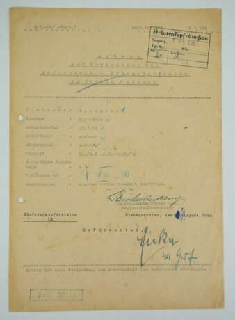 Antrag auf Verleihung des Infanterie-Sturmabzeichen für einen SS-Rottenführer des SS-Totenkopf-Infanterie-Regiment 3. - фото 1