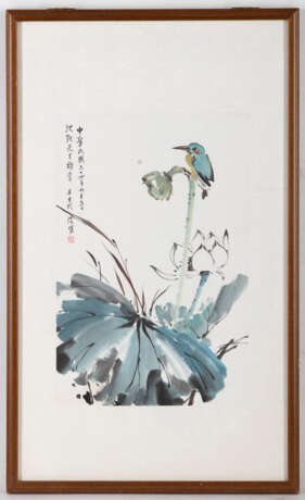 Liang Danfeng (1935-2021): Eisvogel und Lotos. Tusche und Farben auf Papier - фото 2
