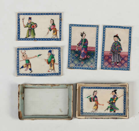 Elf Miniaturmalereien auf Pith-Papier mit Darstellungen von Mandschuren und Thearterszenen - photo 1