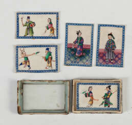 Elf Miniaturmalereien auf Pith-Papier mit Darstellungen von Mandschuren und Thearterszenen