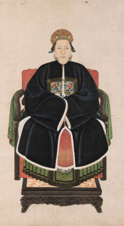 Ahnenportät einer Frau eines höheren Beamten in einem Wintergewand. Tusche und Farben auf Papier und kaschiert - photo 1