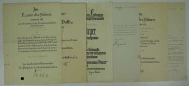 3. Reich : Lot von 5 Urkunden / Dokumente.