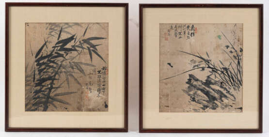 Zwei Tuschmalereien auf Papier mit Darstellung von Bambus and Orchidee - photo 2