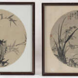 Zwei Rundfächerbilder mit Bambus und Orchidee. Tusche auf Seide - фото 2