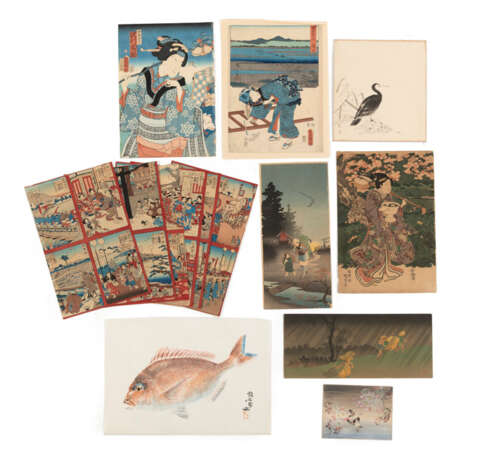 Konvolut Malereien, Farbholzschnitte, Buchseiten und Nachdrucke u. a. mit figuralen Motiven - Foto 1