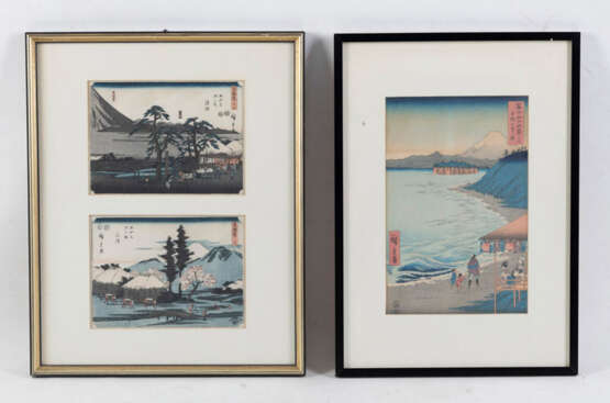 Fünf Farbholzschnitte von Hiroshige aus den Serien '53 Stationen des Tokaido', '36 Ansichten des Fuji' und '100 berühmte Ansichten von Edo' - photo 2
