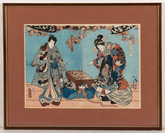 Drei Oban tate-e und ein Diptychon von diversen Künstlern u.a Toyokuni III, eine Doppelbuchseite von Matsukawa Hanzan und zwei kleine Albumblätter mit erotischen Sujets - photo 2