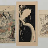 Vier Farbholzschnitte: Utagawa Sadahide, Katsukawa Shunshô, Ohara Koson, Nachschnitt nach Kubo Shunman - Foto 2